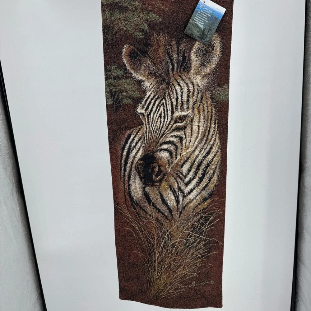 Wildlife Safari Brown Tapestry Decor set of 2 zebra tigers wall hangers woven
